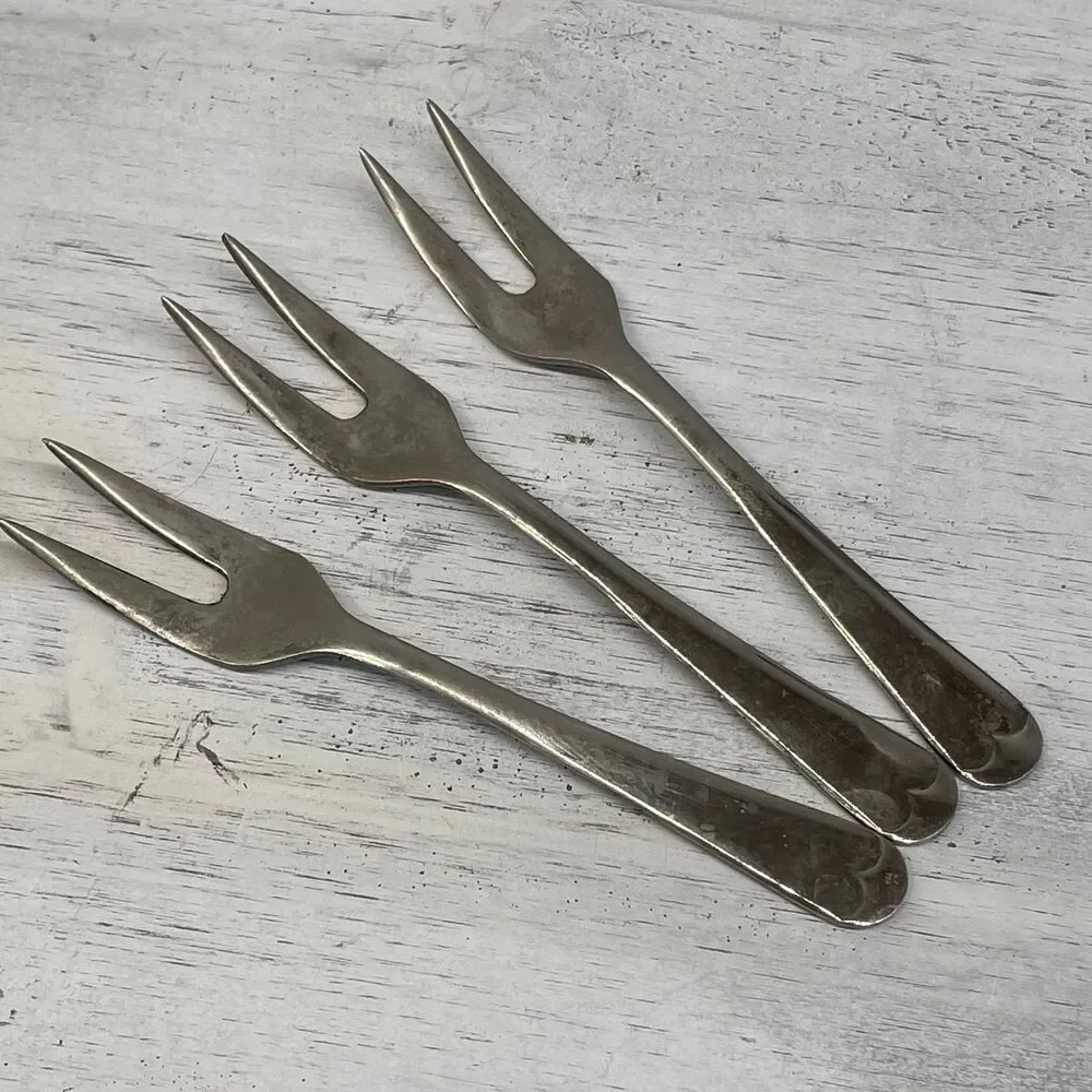 Vintage Set of 3 Silver Plated 2-Prong Appetizer Cocktail Forks Made in England